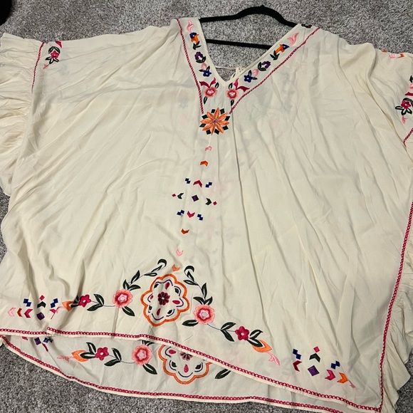 Anthropologie Cream and Red Embroidered Swim Coverup - Picture 1 of 4